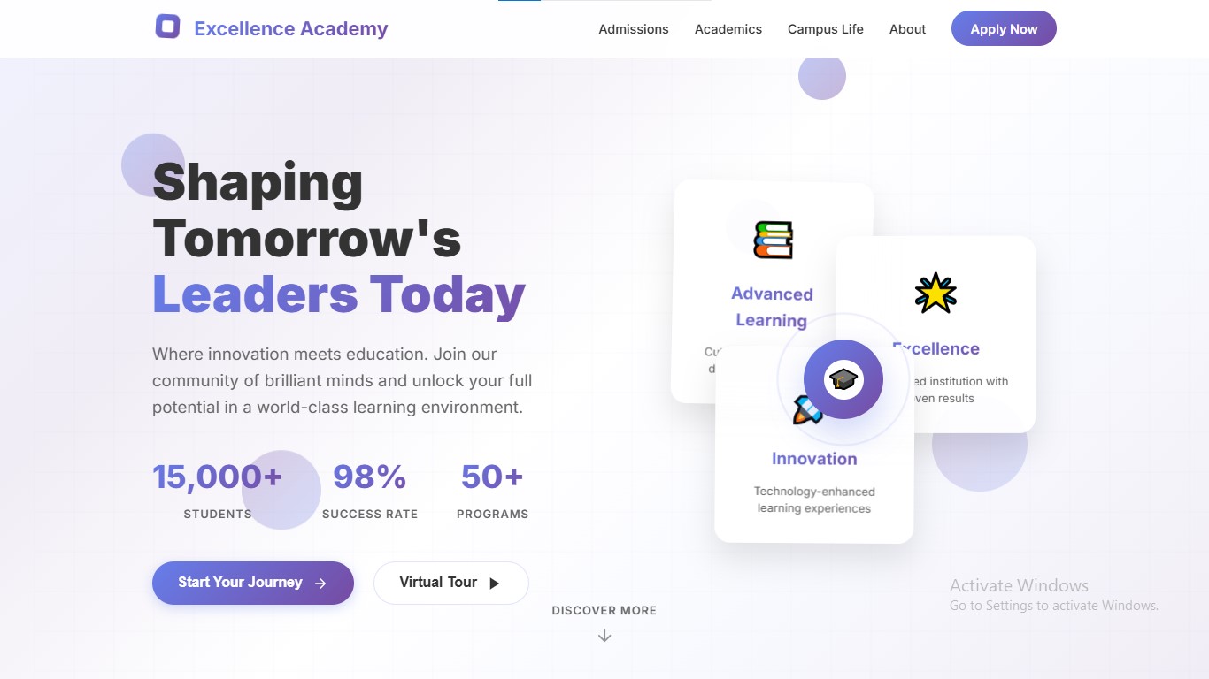 Excellence Academy School Website Screenshot