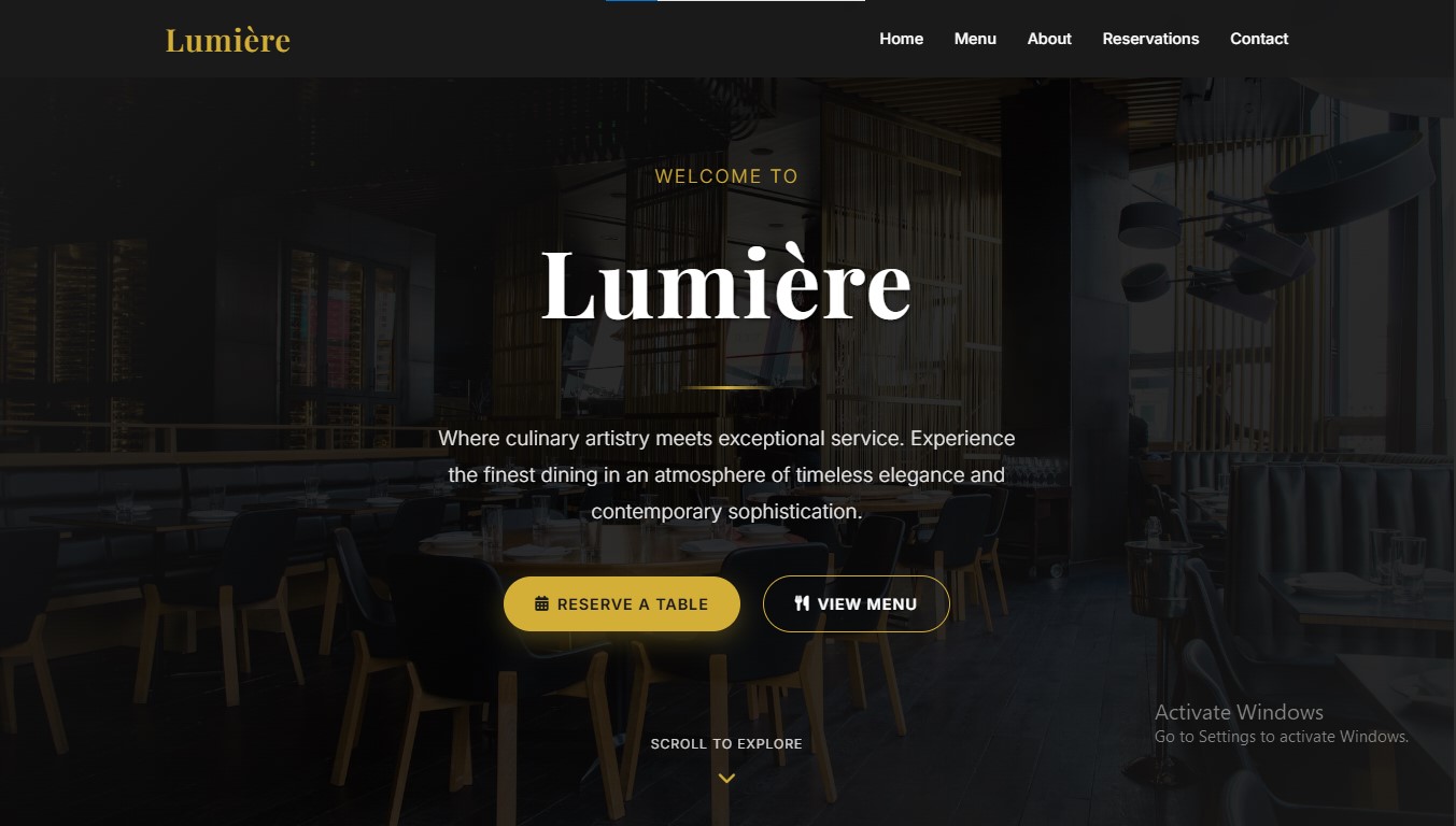 Lumiere Restaurant Website Screenshot
