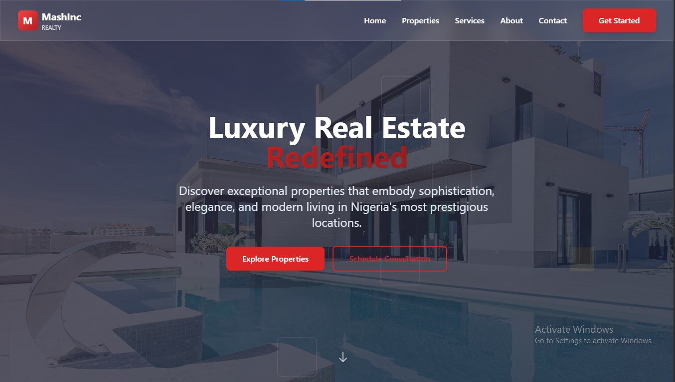 MashInc Real Estate Website Screenshot